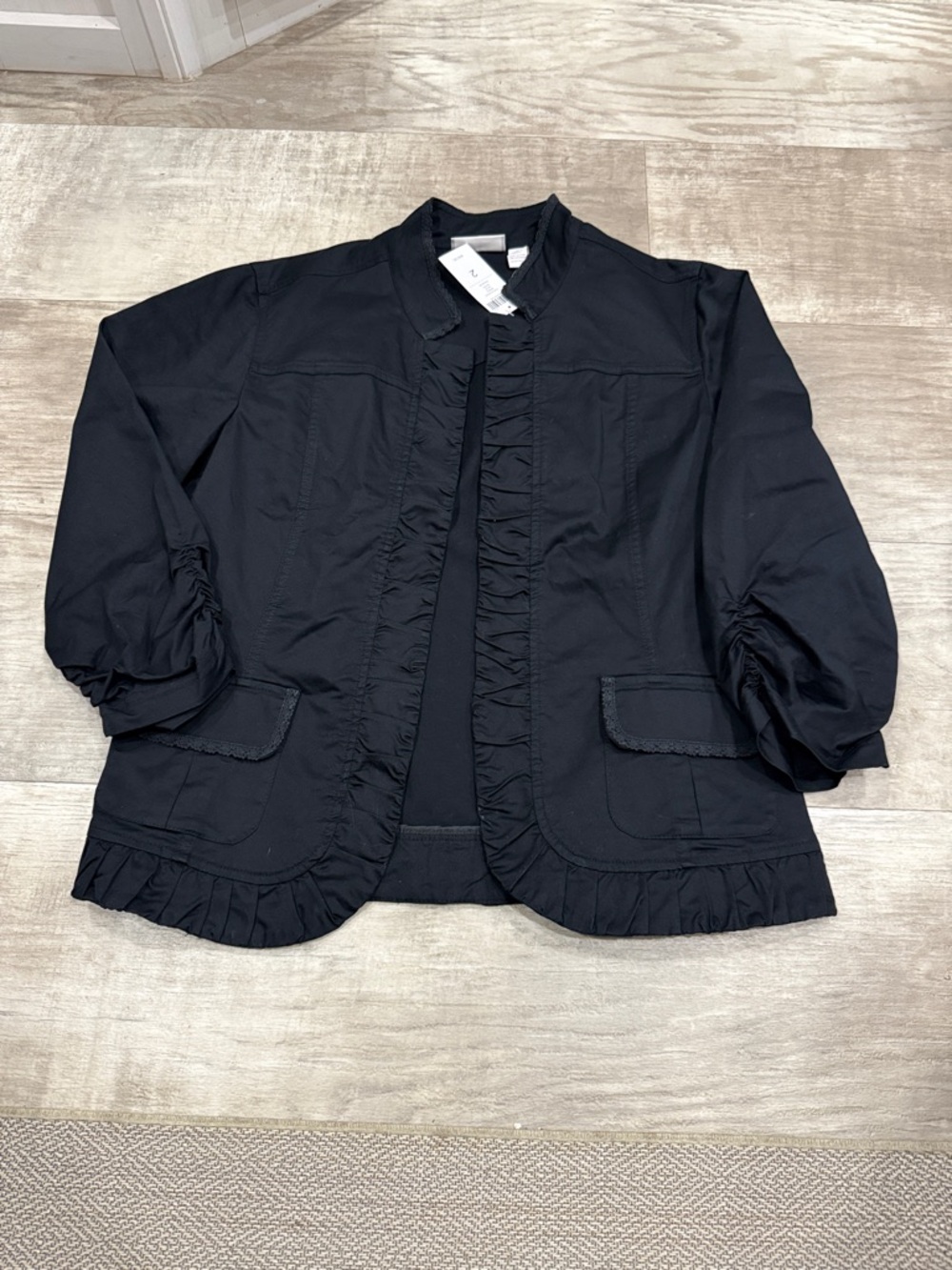 Chico's Black Ruffle-Trim Open Front Jacket